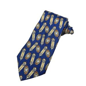 Harrods Silk Tie Mens Blue Grandfather Clock Watch Novelty Made in England 60"